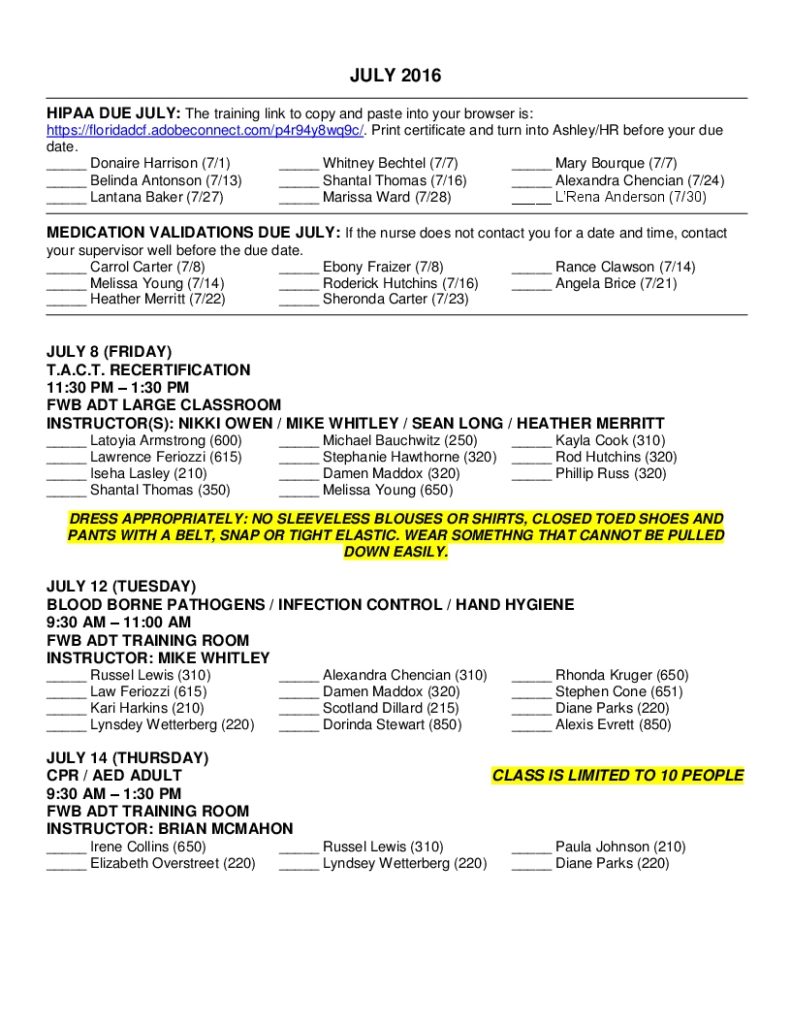 Quarterly Training Schedule - Motor Vehicle Documents Due - The Arc of