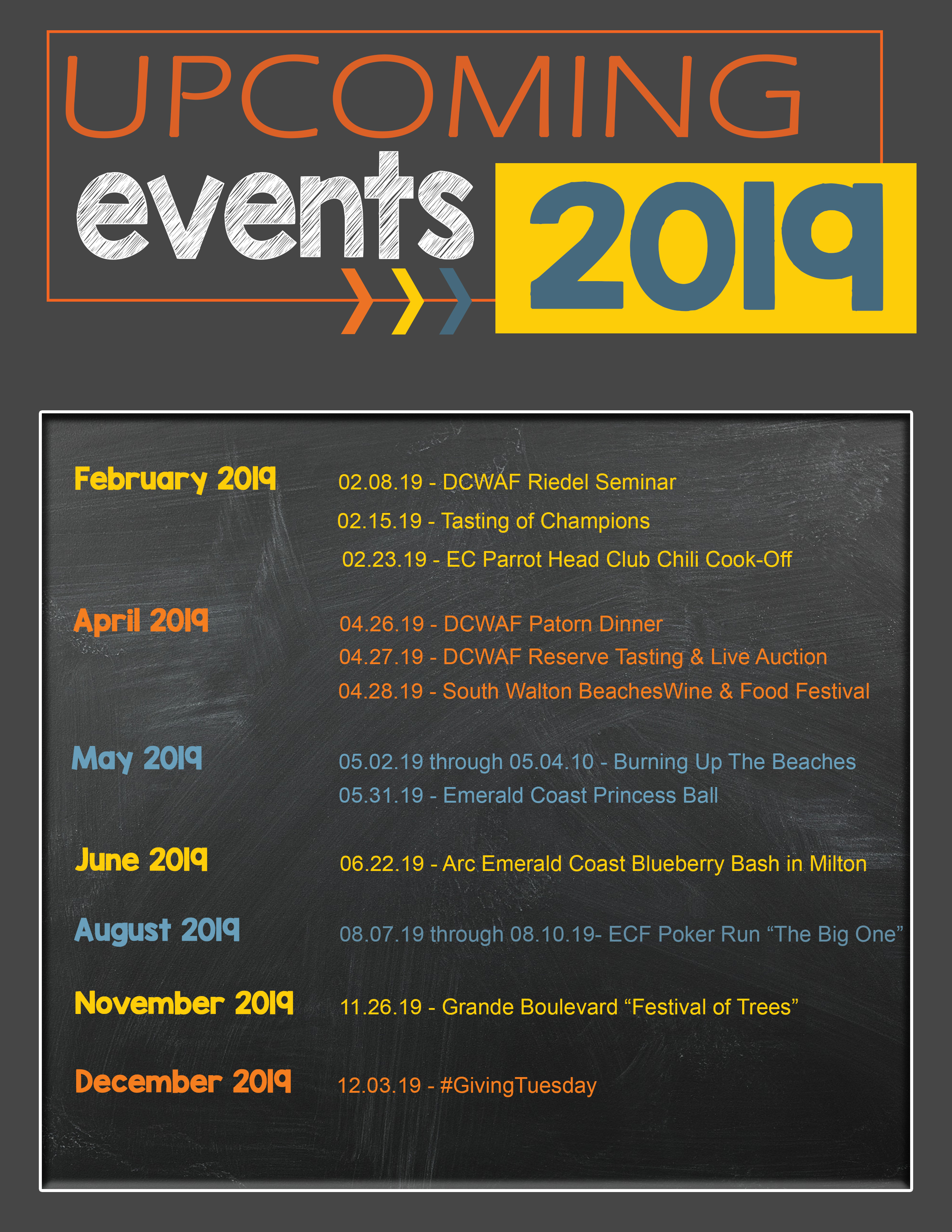 Upcoming events sheet The Arc of the Emerald Coast